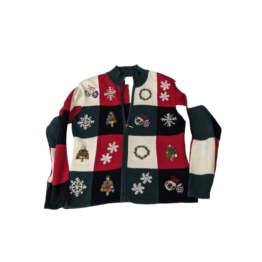 Dress Barn Multicolor Christmas Sweater Cardigan Size Large